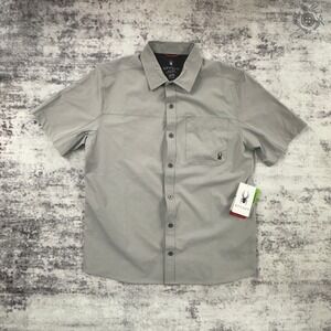 NWT‎ Spyder Short Sleeve Ripstop Button Shirt Pewter Men's Small SMS019 MSRP $69